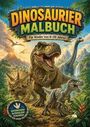 Text: "Dinosaurier Malbuch", "Für Kinder von 6-10 Jahren". Illustration: Dinosaurier in einer prähistorischen Landschaft.