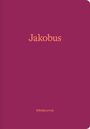 Text: "Jakobus" und "Bibeljournal". Ein roter, minimalistischer Bucheinband mit gelber Schrift.