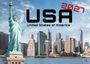 "USA 2027" und "United States of America" sind großflächig über die Skyline von New York mit der Freiheitsstatue im Vordergrund geschrieben.