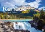 Texte: "Kanada Abenteuer Natur 2027". Wasserfall, Wald, Berg und Himmel mit Wolken. Links unten QR-Code.