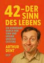 „42 – DER SINN DES LEBENS“ steht in großen, gelben Buchstaben. Eine Person lächelt breit.