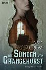 „Die Sünden von Grangehurst“ von Amy Cross, ein Spukhaus-Thriller. Eine Frau und ein alter Kinderwagen in altem Raum.