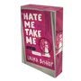 Text: "HATE ME TAKE ME", "I hate you...", "Please take me", "LAURA BISHOP", "VAJONA". Illustration: Paar in Zielkreuz.
