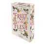 "Fruit of the Flesh" von I.V. Ophelia, Dark Romance. Motive: Blumen, Blätter, bunte Schmetterlinge, pastellfarbene Töne.