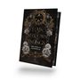 "RAIN OF SHADOWS AND ENDINGS" von Melissa K. Roehrich. Dunkles Cover mit goldenen Verzierungen, Schädeln und Blumen.