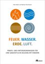 Elke Hieber und Markus Hirschmann. FEUER. WASSER. ERDE. LUFT. Vier bunte Kreise mit Symbolen für die Elemente.