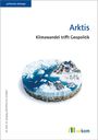 "Arktis: Klimawandel trifft Geopolitik" steht über einem 3D-Modell einer eisigen Landschaft, präsentiert von oekom.