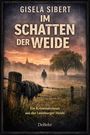 "Gisela Sibert: Im Schatten der Weide. Ein Kriminalroman aus der Lüneburger Heide. DeBehr."   
Ein Mann, Landschaft mit Baum.