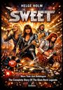 Der Text hebt "Helge Holm", "SWEET" und "Ballroom Blitz" hervor. Vier Musiker in Glam-Rock-Outfits performen leidenschaftlich.