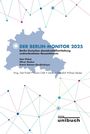 "Der Berlin-Monitor 2025" zeigt eine blaue Umrisskarte. Netzwerklinien verbinden bunte Punkte. Verlag: unibuch.