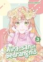 Titel: "Aira-san in Bedrängnis". Illustration von lächelndem Mädchen mit Blumenkranz und pastellfarbenem Hintergrund.