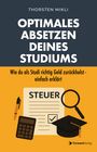 Titel: Optimales Absetzen deines Studiums. Illustration mit Stift, Taschenrechner, Hut, Lupe und Dokument.