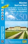 "München Nord und West" mit Städtenamen. Freizeit-Symbole links. Bild zeigt Schloss mit Garten.