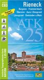 Text: "Rieneck", "ATK 25", "Freizeit im Detail", "Amtliche Topographische Karte", "Bayern", "1:25 000". Mittig eine Burg.