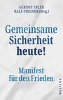 Text: "Gemeinsame Sicherheit heute! Manifest für den Frieden". Oben Namen, rechts "Westend". Hintergrund in Weiß.