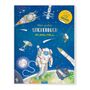 "Mein großes Stickerbuch im Weltall", "Extra viel Wissen +70 Sticker!", Illustration eines Astronauten und Raumschiffen im Weltall.