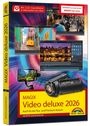 "Magix Video deluxe 2026" mit Kameraabbildung, Bild- und Softwareelementen, bunte Hintergründe.
