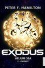 "Exodus Helium Sea 2 - Ewigkeit" von Peter F. Hamilton. Leuchtende abstrakte Sphäre auf einem sternenübersäten Hintergrund.