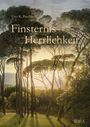„Finsternis Herrlichkeit“ von Uwe K. Pascho. Waldszene mit hohen Bäumen und Sonnenlicht im Hintergrund.