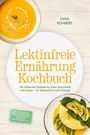Text: "Lektinfreie Ernährung Kochbuch" mit Rezepten für Geschmack und Darmwohl. Sichtbar sind Kürbissuppe und Omelett.