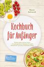 Titel: "Kochbuch für Anfänger". Text: "Einfach lecker kochen lernen". Teller mit Avocado und Tomaten.