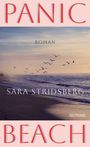 "Panic Beach", "Roman", "Sara Stridsberg", "GUTKIND". Sonnenuntergang am Strand, Möwen fliegen über das Meer.