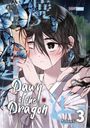 "Dawn of the Dragon 3". Eine Manga-Illustration zeigt eine Person mit schwarzen Haaren, umgeben von blauen Schmetterlingen.