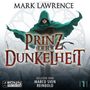 Titel: "Prinz der Dunkelheit". Oben "Mark Lawrence". Unten: "Gelesen von Marco Sven Reinbold". Ein düsterer, in eine Kapuze gehüllter Charakter.