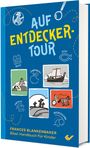 Blaues Cover mit "Auf Entdecker-Tour". Illustrationen zu biblischen Themen wie Sintflut und Auferstehung.