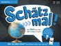"Schätz mal!", Geografie-Edition, Quiz mit 300 Fragen. Globus, Smartphone mit lachendem Gesicht, 10+, 2-8 Spieler.