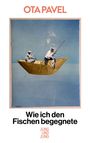 Text: "OTA PAVEL", "Wie ich den Fischen begegnete", "JUNG UND JUNG".  
Illustration: Zwei Angler in einem Papierschiff.