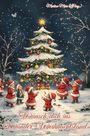 Text: "Wünsch dich ins Wunder-Weihnachtsland". Illustration von Weihnachtswichteln, die um einen geschmückten Baum tanzen.