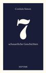 "7 schauerliche Geschichten", Cordula Simon, SEPTIME. Dunkelblauer Hintergrund, stilisierte Schrift.