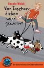 Renate Welsh, Vor Taschendieben wird gewarnt. Illustration eines Kindes, das drei Hunde an der Leine hat.