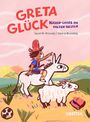 "GRETA GLÜCK: Kuchen-Chaos im Wilden Westen" von Sarah M. Orlovský, Valerie Bruckbög. Illustration von Kind auf Esel in Wüstenlandschaft.