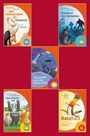 "Der Meisterdieb im Museum", "Friedhof der Schatten", "Das große und das kleine Pfuh", "Dani Dachs hat Monsterangst", "Ratzfatz". Buchcover mit Tieren.