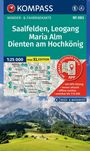 Wander- & Fahrradkarte Kompass Nr. 083, Saalfelden bis Dienten am Hochkönig, mit Karte und Berglandschaftsbild.