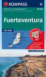 KOMPASS Wander- & Fahrradkarte Nr. 254, Fuerteventura, Maßstab 1:55 000. Karte mit GPS-App, wasserfest. Küste und Straße.