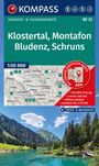 Klostertal, Montafon, Bludenz, Schruns. Wander- & Fahrradkarte. Malerische Berglandschaft mit See und Wald im Hintergrund.