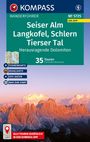 Kompass Wanderführer No 5725. Seiser Alm, Langkofel, Schlern, Tierser Tal. 35 Touren. Illustration von Dolomiten bei Sonnenaufgang.