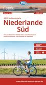 ADFC-Radtourenkarte Niederlande Süd, wetterfest, reißfest, GPS-Tracks Download, E-Bike-geeignet. Mann mit Fahrrad vor Windrädern.