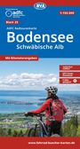 ADFC Radurlaubskarte Bodensee, Schwäbische Alb. Mit Kilometerangaben. Radfahrer blickt auf See und Landschaft.