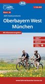 ADFC Radkarte, Oberbayern West München, wetter- und reißfest. Zwei Radfahrer auf einem Weg, umgeben von blühenden Wiesen.