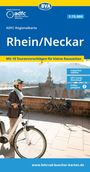ADFC Regionalkarte Rhein/Neckar. Radfahrer mit Helm vor einer Brücke. E-Bike, GPS-Download, wetterfest.