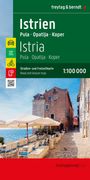 „Istrien, Pula · Opatija · Koper, 1:100 000, Straßen- und Freizeitkarte.“ Oberteil grün, Unterteil mit Küstenansicht.