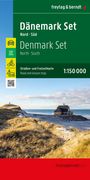 Titel: "Dänemark Set Nord • Süd". Straßen- und Freizeitkarte 1:150 000. Küstenlandschaft mit Haus am Meer.