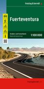 "Fuerteventura. Straßen- und Freizeitkarte 1:100 000. freytag & berndt." Wüstenstraße mit Bergen im Hintergrund.