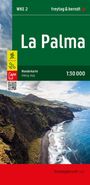 Text: "WKE 2, La Palma, Wanderkarte, Hiking map, 1:30 000." Oben eine Klippe mit schwarzem Sandstrand und blauen Wellen.