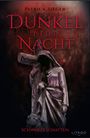 Titel: "Dunkel ist die Nacht", Autor: Patrick Sieger, Untertitel: "Schwarze Schatten". Statue vor dunklem, roten Hintergrund.