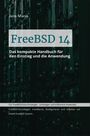 "FreeBSD 14: Das kompakte Handbuch für den Einstieg und die Anwendung." Technikbuch mit Server-Racks im Hintergrund.